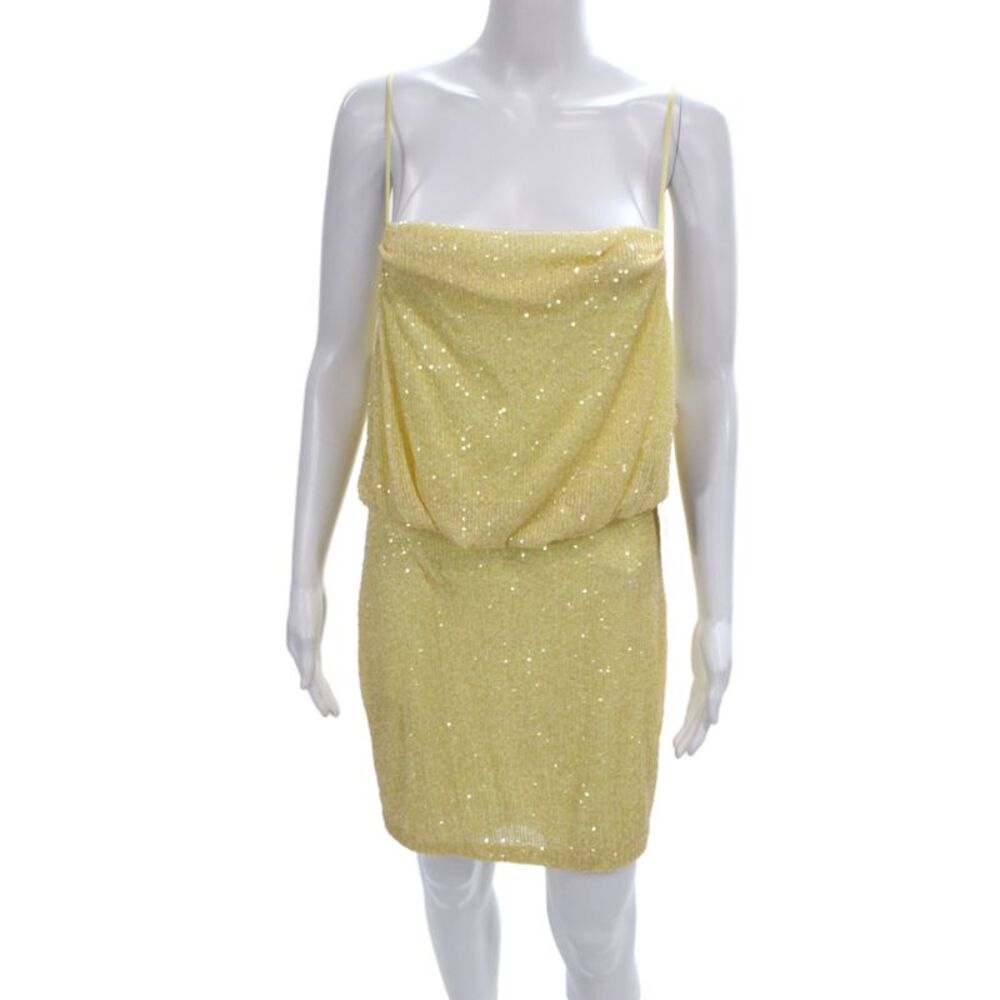 One 33 Social Womens Sequin Blouson Mini Dress Yellow Cowl Neck Size 1
